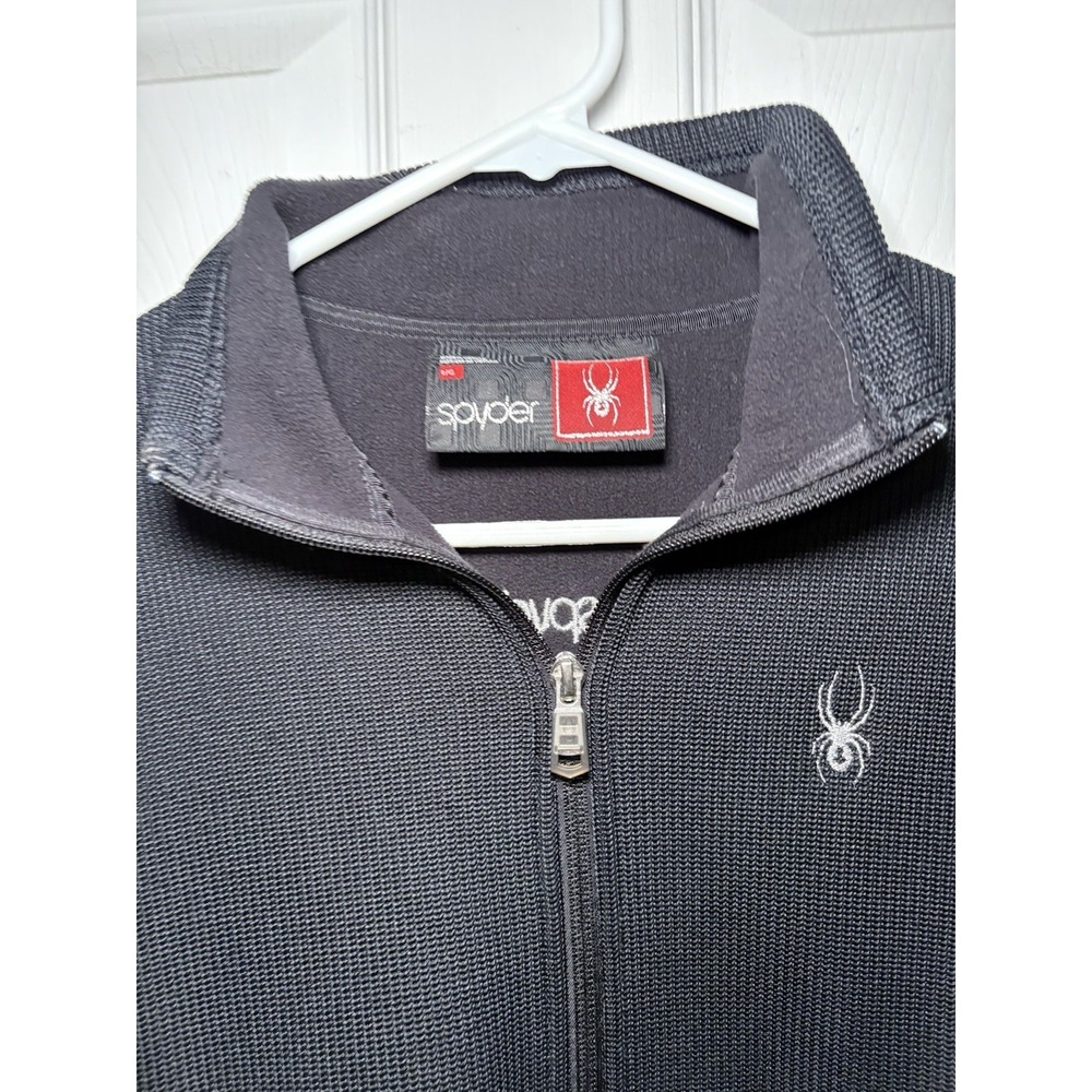 Spyder Core Sweater Full Zip Sweatshirt Black Jacket Zipped Pockets Large Ribbed - Picture 2 of 3